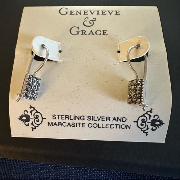 Genevieve & Grace Sterling Silver & Marcasite Rectangular Drop Earrings – New - Picture 15 of 16